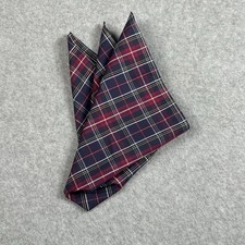 Brooks Brothers Plaid Pocket Square Navy Red Cotton Logo Handkerchief 11 in