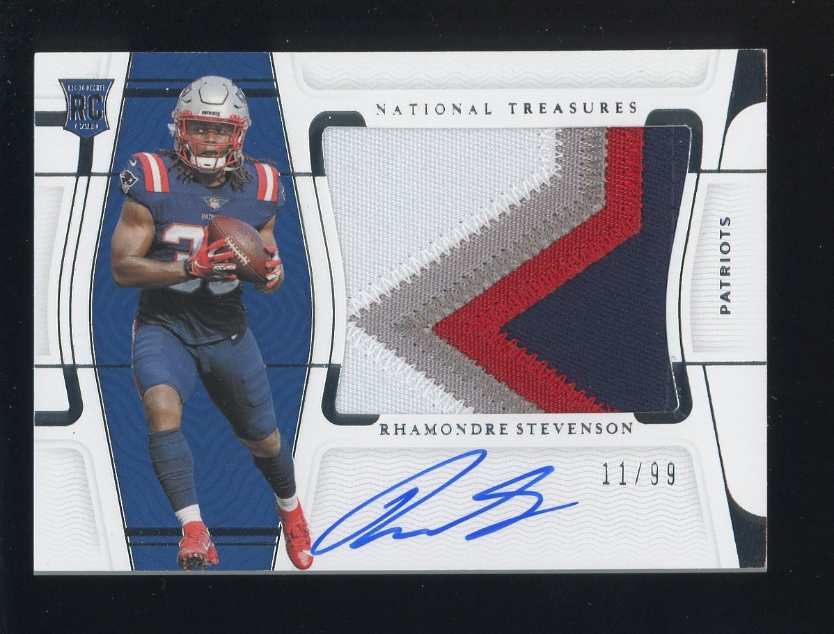 2021 National Treasures Rhamondre Stevenson RPA RC Rookie 4-Color Patch AUTO /99