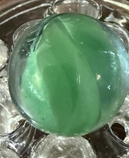 Vintage Green Swirl Glass Marble - Transparent Ribbon Corkscrew Style