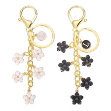 2 Pcs Initial Letter Keychain for Women, Cute Alphabet l Keyring, White/Black