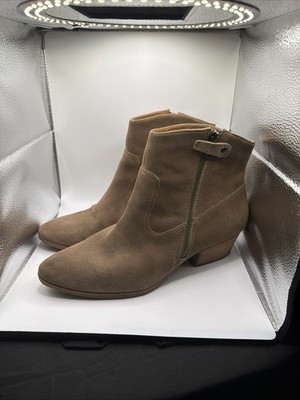 SOFFT Womens Size 10 M Camel Colored Suede Zip Ankle Boots Snap Strap Closure