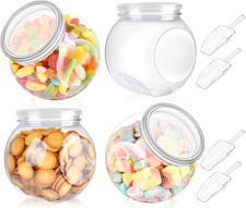 Party Time Set of 4 Plastic Rounded 47.60oz Candy Jars w/ Lids Scoops Buffet