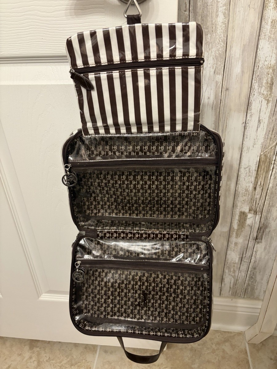 最終価格【定価3万】Henri Bendel コスメバニティ トレインケース Henri Bendel Brown White Stripe Makeup Toiletry Hanging Bag Case