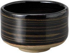 Japanese Matcha Chawan Tea Bowl Black Glaze Gold Yunomi Tea Ceremony Pottery