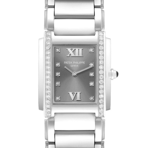 Patek Philippe Twenty-4 Grey Dial Diamond Steel Ladies Watch 4910 Papers