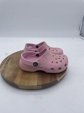 Crocs Classic Clogs Girls C9 Pink Glitter Sandals Slip On Water Comfort Shoes