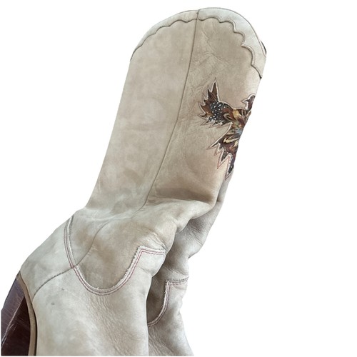 RareVintage Zodiac Damen 8,5 Beige Wildleder Feder Adler Western Cowboystiefel Boho - Bild 11 von 11