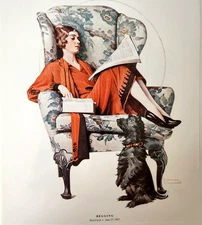 Dog Begging Woman Fashion Norman Rockwell Vintage 1990 Double Sided Book Print