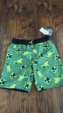Minecraft Creeper Boys Swim Trunks Green Geometric Elastic Waist L