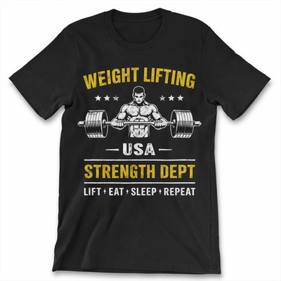 weight lifting USA t-shirt, strength department graphic tee, men black shirt