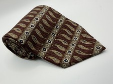 Special Collection 100 Silk Brown Gold Geometric Paisley Tie Wide 3.9in 57.5