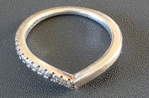 Sterling Silver S925 ALE Clear Stone Wishbone Ring UK Size N EU 54 Chevron 2.11g