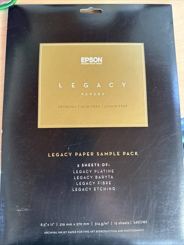 Epson Legacy Papers Pack 8.5"x11" 12 sheets, Platine, Baryta, Fibre, Etching NEW