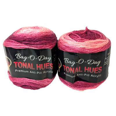 2 Mary Maxim Bag-O-Day Tonal Hues Anti-Pill Acrylic Exquisite Clutter Yarn, Red