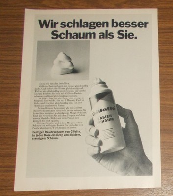 Rare Advertising GILLETTE Shaving Cream - How To Beat Better Foam Than You 1970