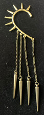  NWT Single Gold Tone Spike Dangle Drop Chain Cuff Over Ear Earring - Punk Goth
