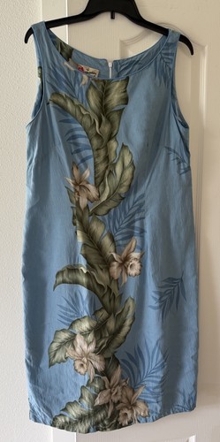 Hilo Hattie’s Hawaiian Dress XL Blue Tropical Floral Rayon Made Hawaii