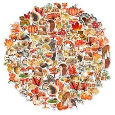 100PCS Fall Thanksgiving Stickers Autumn Pumpkin Maple Leaf Vinyl Decals