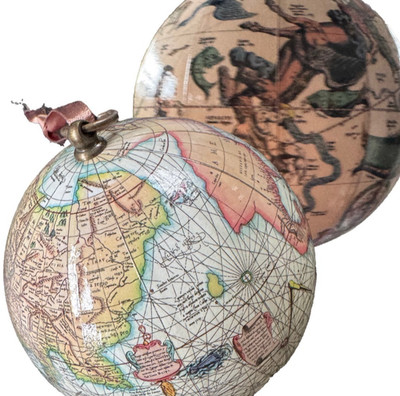 Globe Xmas Ornament Ancient Map Set of 2 Earth & The Heavens Zodiac