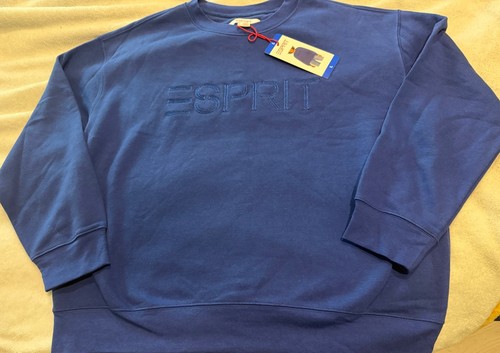 NWT ESPRIT Women's Logo Fleece Viral 80’s Costco Sold out Crewneck Blue Size L