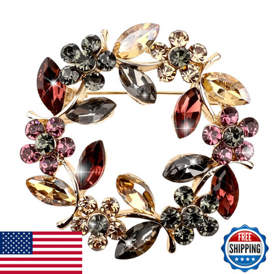 Salbsever Vintage Rose Floral Crystal Pearl Flower Brooch Pins - Rhinestone