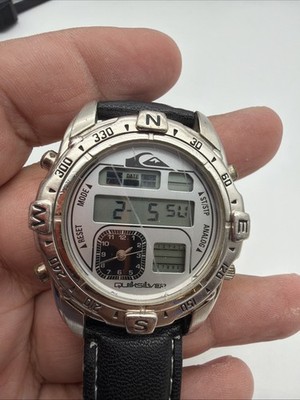 Quiksilver QS2703 Silver Dial Analog/Digital Surfer Style Watch 165f/New Battery