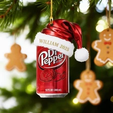 Personalized Dr Pepper 2D Flat Ornament With Name, Funny Personalized Christmas