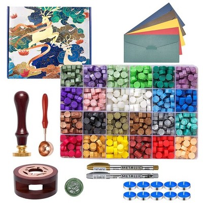 Wax Seal Stamp Kit - 630 Pcs Wax Beads, Gift Box, Warmer, Metallic Pens, Enve...