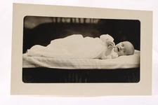 Happy Baby Infant on Blanket RPPC Blue Eyes? I Found My Fingers!
