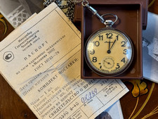 Vintage pocket watch "MOLNIYA" Soviet mechanical watches USSR original documents