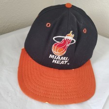 Vintage Miami Heat AJD Snapback Hat Black Orange NBA Made in USA Distressed Cap