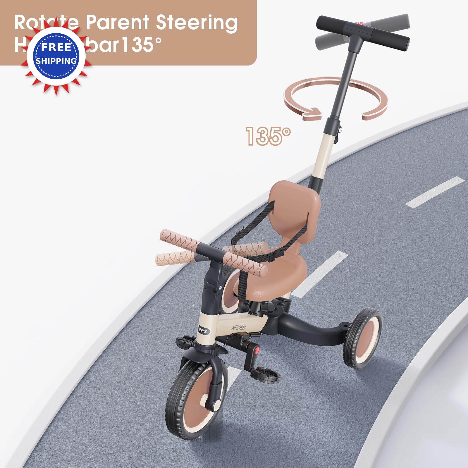 Toddler Tricycle 5 in 1 Kids Bike Balance Trike with Push Handle 1-3 Years TR007 thumbnail 4