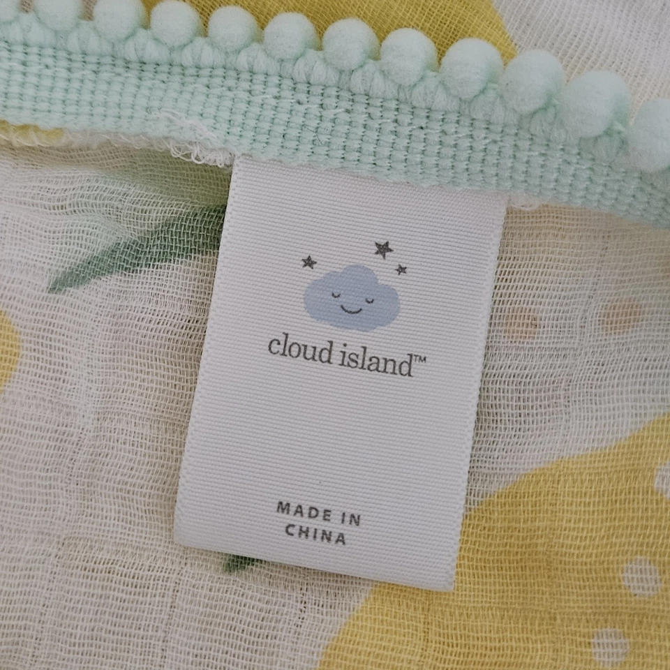 Хлопковое пеленальное детское одеяло Cloud Island с лимонными листьями отделка помпонами - Изображение 2 из 3
