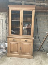 Oak Dresser Display Cabinet Lockable with Key Brown Wooden Drawers Doors