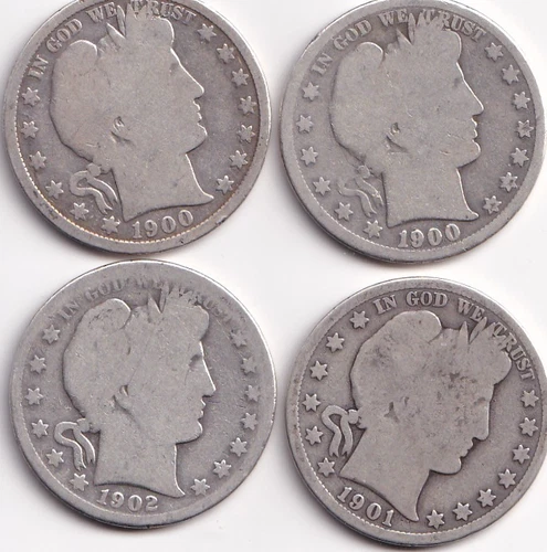[Lot of 4] BARBER HALF DOLLARS 90% Silver