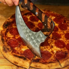 Forged Steel Fix Blade Ulu Knife Full Tang Chef Kitchen Pizza Cutter Chopper
