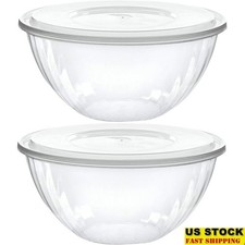 Set of 2 Clear Plastic Serving Bowls W/ Lids Party Salad Snacks Events New
