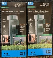 2-Pack My Touch Smart 6 Outlet Dusk to Dawn Stake Timer, Easy to Use, Auto Off