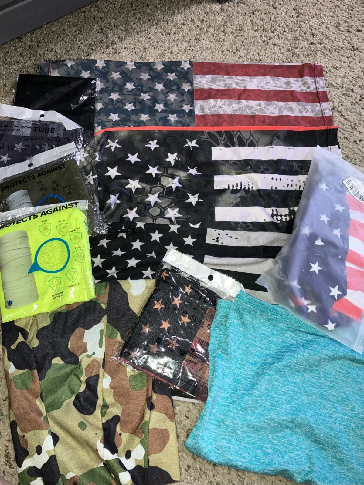 LOT OF 13 NECK GAITER Some UV PROTECTION BANDANA AMERICAN FLAG DESIGN NECK SCARF