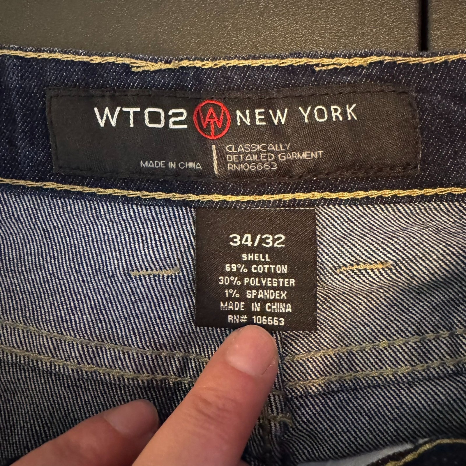 WT02 Dark Deconstructed Patchwork Jeans, Creased,… - image 5