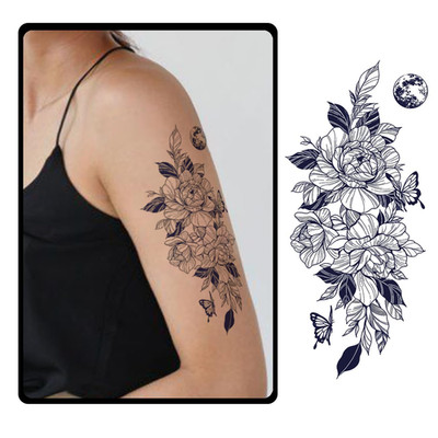 Semi-permanente Blumen-Tattoos für Frauen   2 Wochen lang haltbare Rose-Fake-Tat