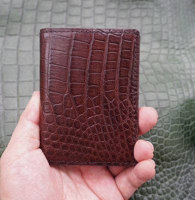 Brown Real Crocodile Men Wallet Minimalist Leather ID Credit Card Holder #Q88