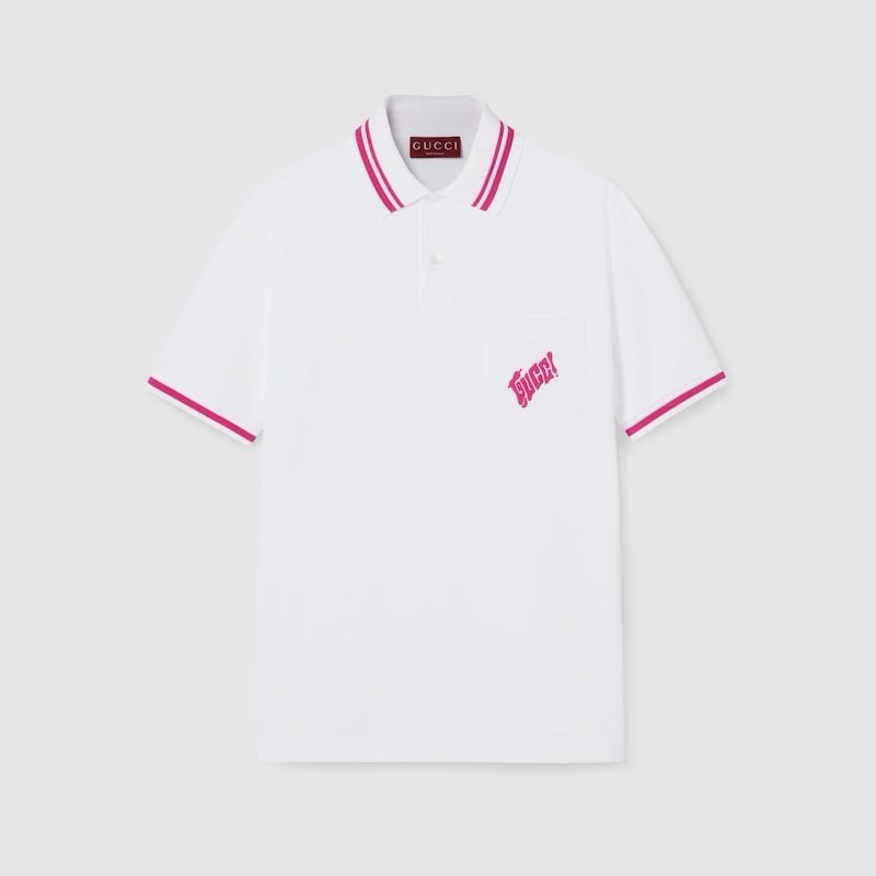 Gucci Men’s White Polo Shirt Pink Logo Collared Button Up Size 2XL Retail £650 image 2