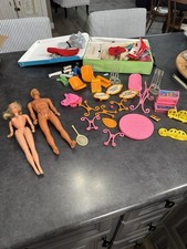 Vintage Barbie Case With Dolls And Vintage Doll Clothes And Accessories