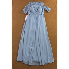 Azazie Womens 16 Dusty Blue Barrymore Lace Sleeve Chiffon Maxi Dress NWT