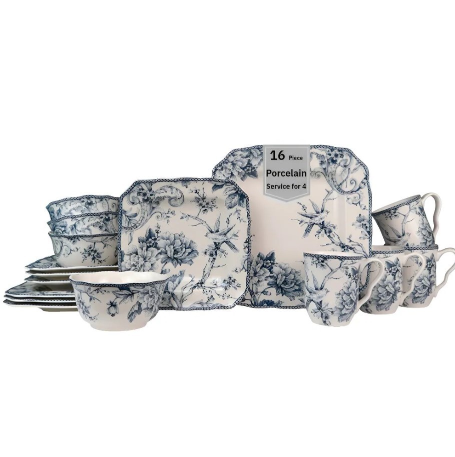 222 Fifth Adelaide 16-Piece Porcelain Dinnerware Set, Blue