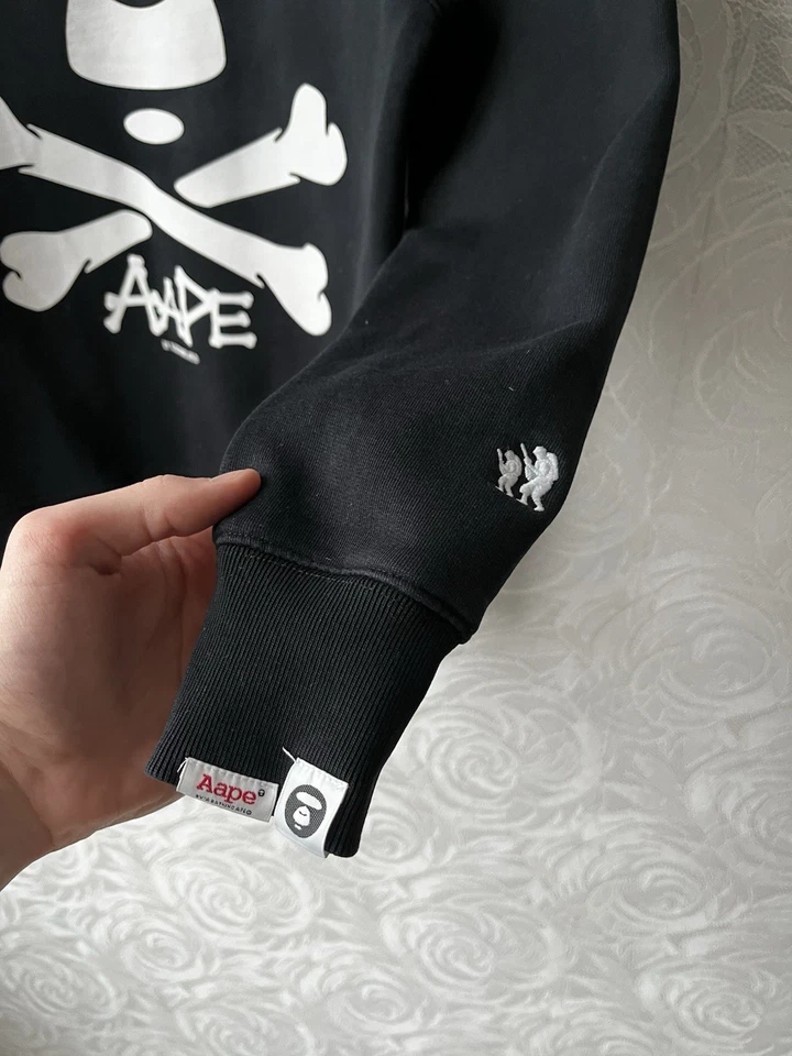 Sudadera negra A Bathing Ape Bape Aape 2 lados logotipo grande cuello redondo talla S para hombre Foto 4 de 4