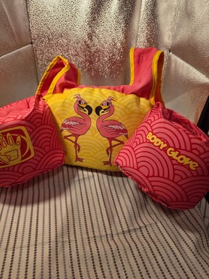 Body Glove Paddle Pals Child's Life Vest With Arm floats  flamingos on a yellow
