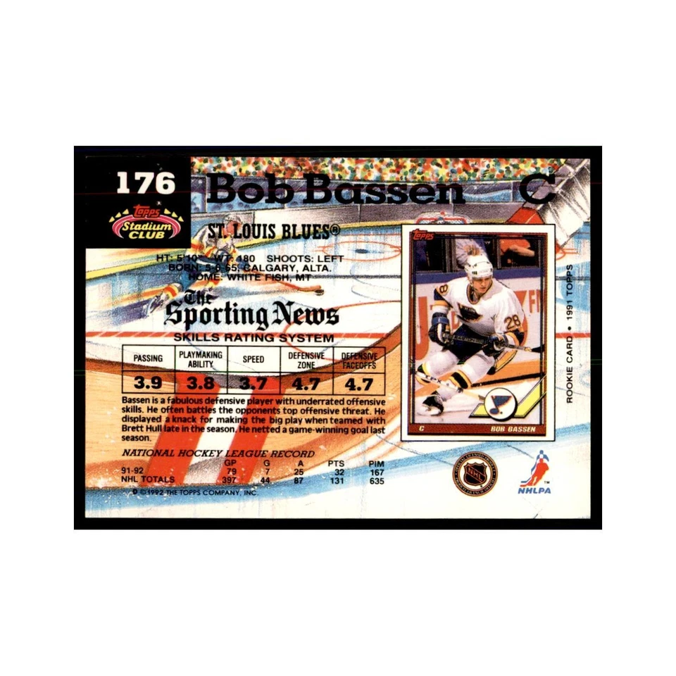 1992 Stadium Club Bob Bassen Hockey Cards #176 - Image 2 of 3