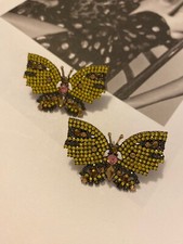 Latoir Instagram Fashion Blogger Yellow Rhinestone Butterfly Stud Earrings BNWT